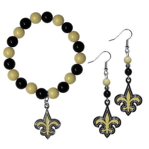 New Orleans Saints Fan Bead Earrings and Bracelet Set