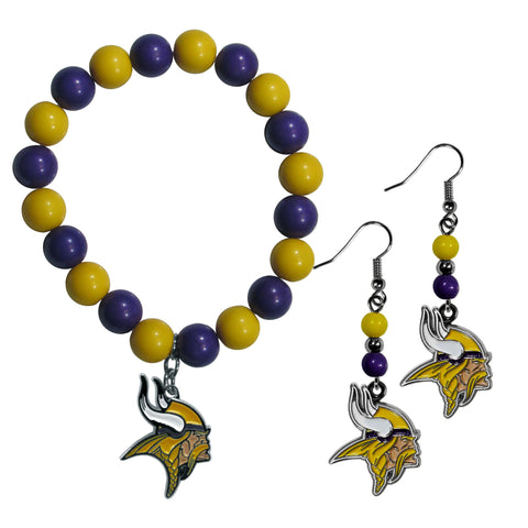 Minnesota Vikings Fan Bead Earrings and Bracelet Set