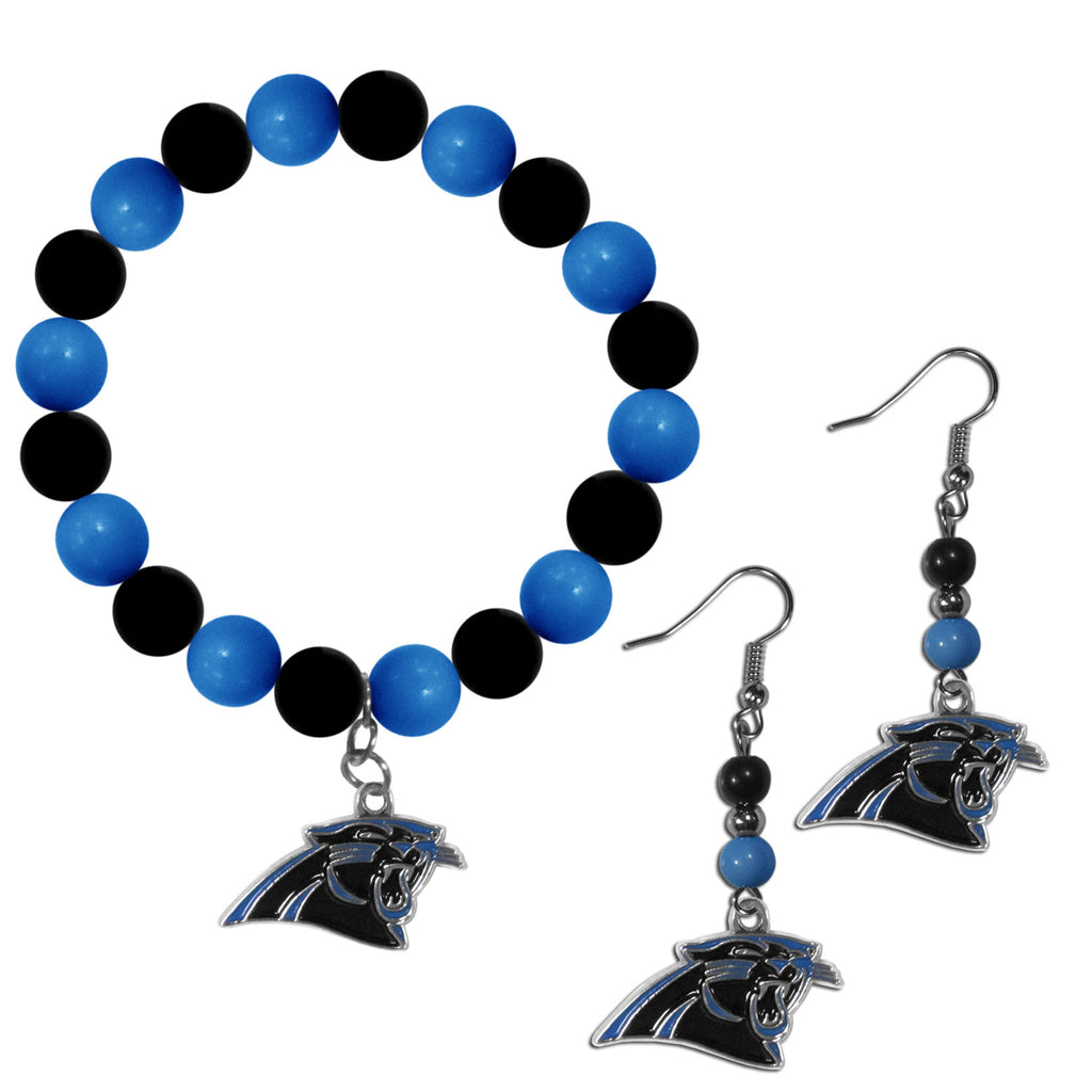 Carolina Panthers Fan Bead Earrings and Bracelet Set
