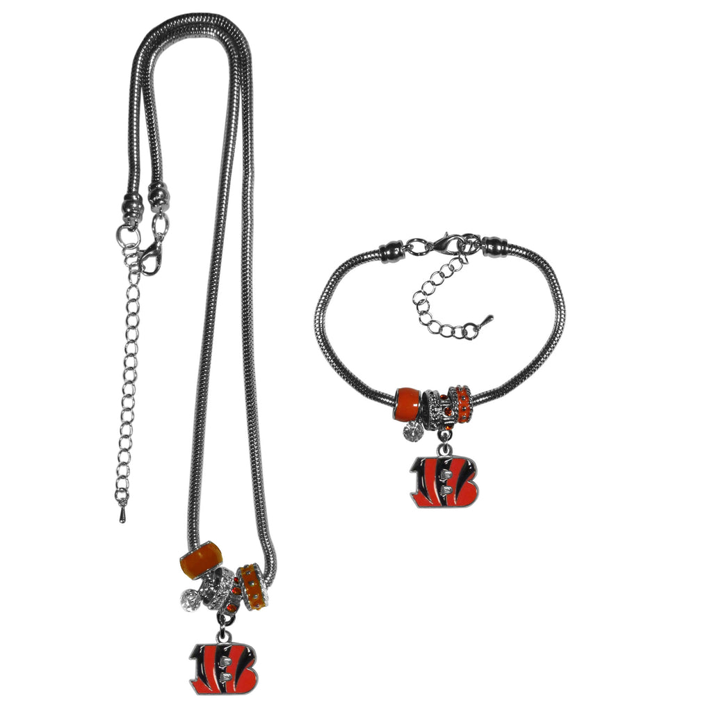 Cincinnati Bengals Euro Bead Necklace and Bracelet Set