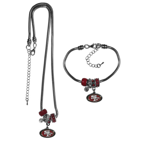 San Francisco 49ers Euro Bead Necklace and Bracelet Set