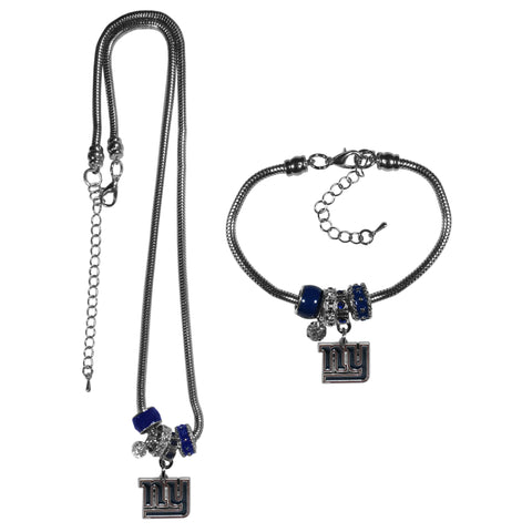 New York Giants Euro Bead Necklace and Bracelet Set