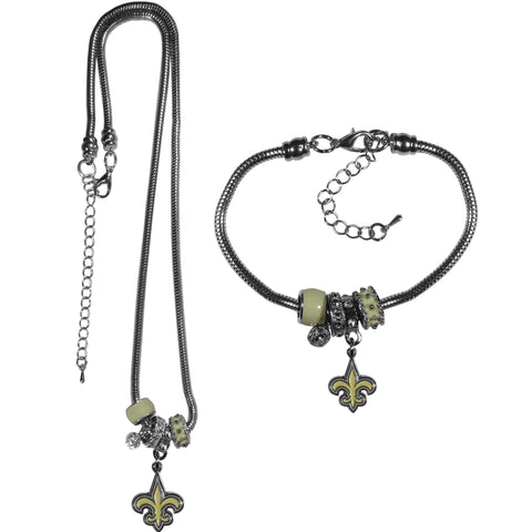 New Orleans Saints Euro Bead Necklace and Bracelet Set