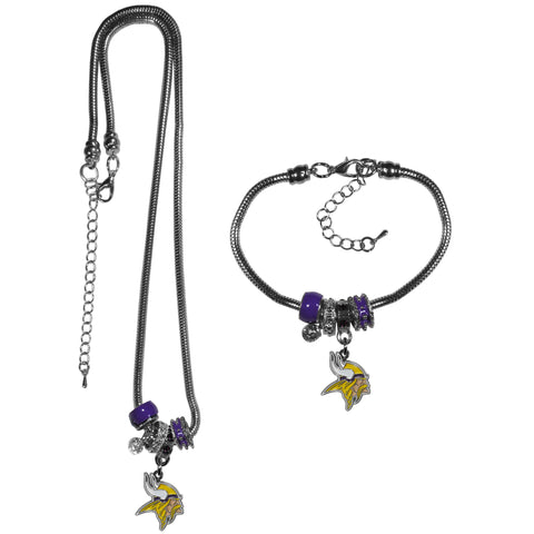 Minnesota Vikings Euro Bead Necklace and Bracelet Set