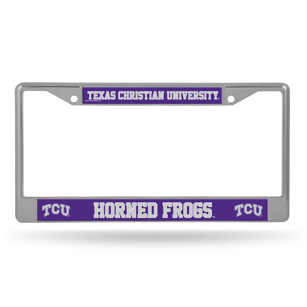 Texas Christian Horned Frogs License Plate Frame Chrome Printed Insert