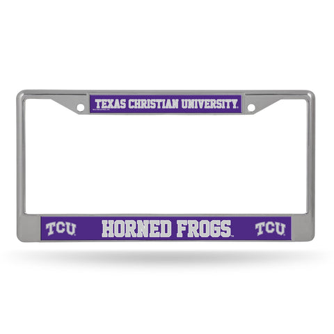 Texas Christian Horned Frogs License Plate Frame Chrome Printed Insert