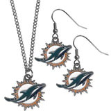 Miami Dolphins Dangle Earrings and Chain Necklace Set