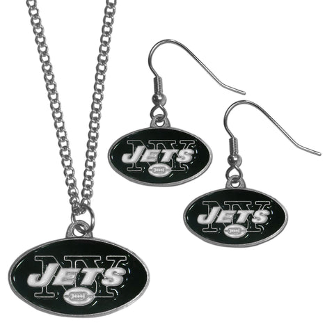 New York Jets Dangle Earrings and Chain Necklace Set