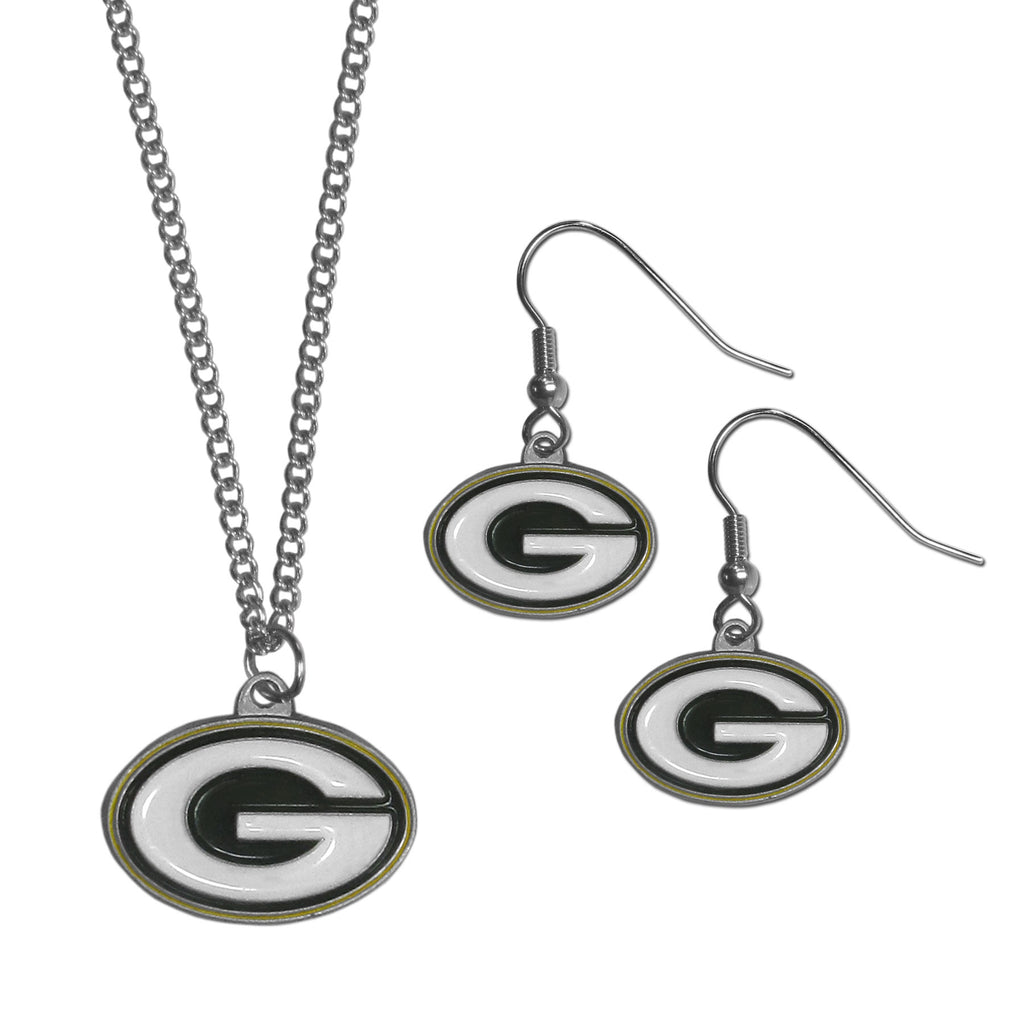 Green Bay Packers Earrings - Dangle Style and Chain Necklace Set
