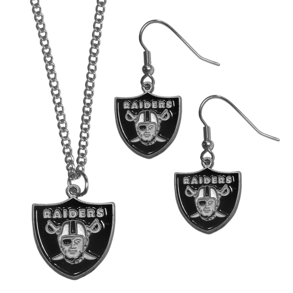 Oakland Raiders Dangle Earrings and Chain Necklace Set