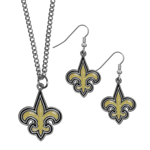New Orleans Saints Dangle Earrings and Chain Necklace Set
