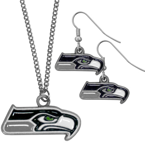 Seattle Seahawks Dangle Earrings and Chain Necklace Set