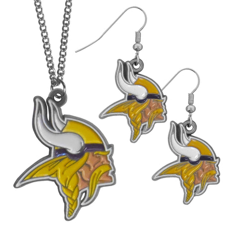 Minnesota Vikings Dangle Earrings and Chain Necklace Set