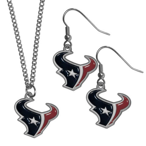 Houston Texans Dangle Earrings and Chain Necklace Set