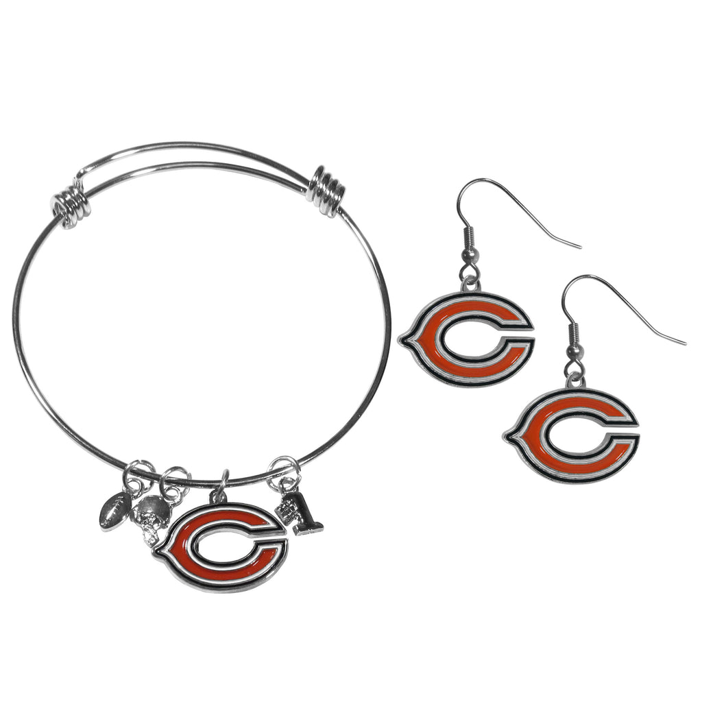 Chicago Bears Earrings - Dangle Style and Charm Bangle Bracelet Set