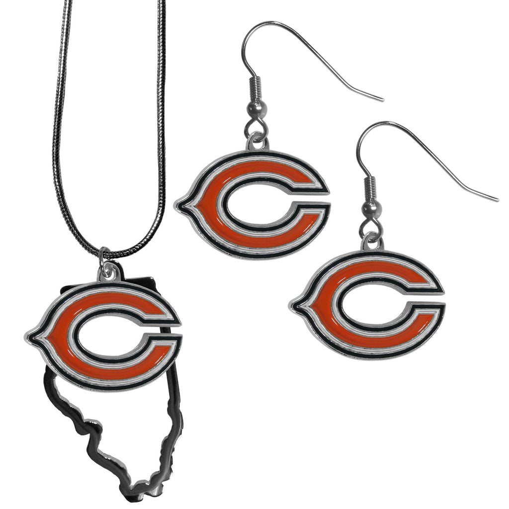 Chicago Bears Earrings - Dangle Style and State Necklace Set