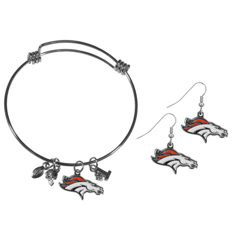 Denver Broncos Earrings - Dangle Style and Charm Bangle Bracelet Set