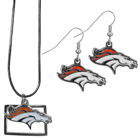 Denver Broncos Dangle Earrings and State Necklace Set