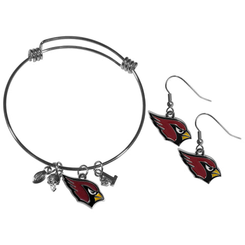 Arizona Cardinals Earrings - Dangle Style and Charm Bangle Bracelet Set