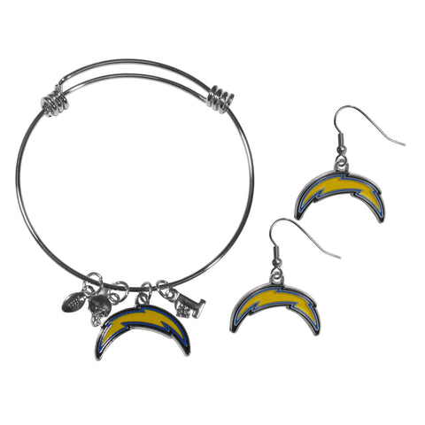 Los Angeles Chargers Earrings - Dangle Style and Charm Bangle Bracelet Set
