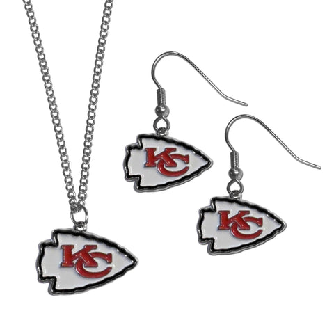 Kansas City Chiefs Earrings - Dangle Style and Chain Necklace Set