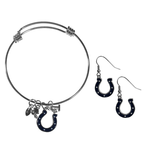 Indianapolis Colts Earrings - Dangle Style and Charm Bangle Bracelet Set