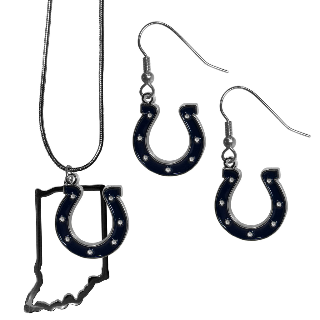 Indianapolis Colts Dangle Earrings and State Necklace Set
