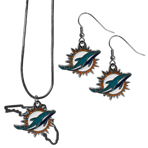 Miami Dolphins Earrings - Dangle Style and State Necklace Set