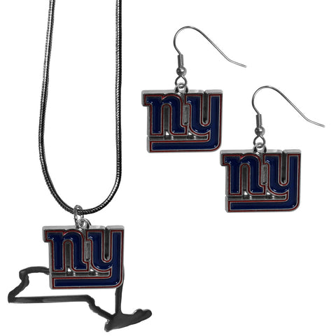 New York Giants Dangle Earrings and State Necklace Set