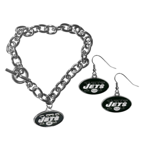 New York Jets Chain Bracelet and Dangle Earring Set