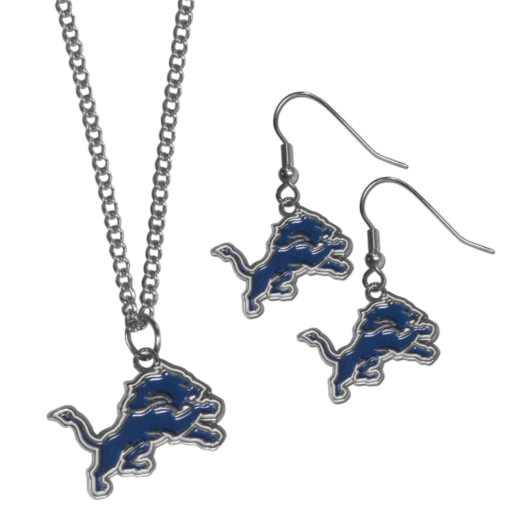 Detroit Lions Earrings - Dangle Style and Chain Necklace Set