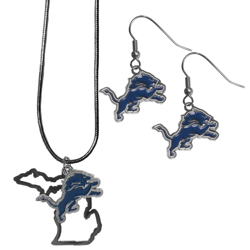 Detroit Lions Earrings - Dangle Style and State Necklace Set