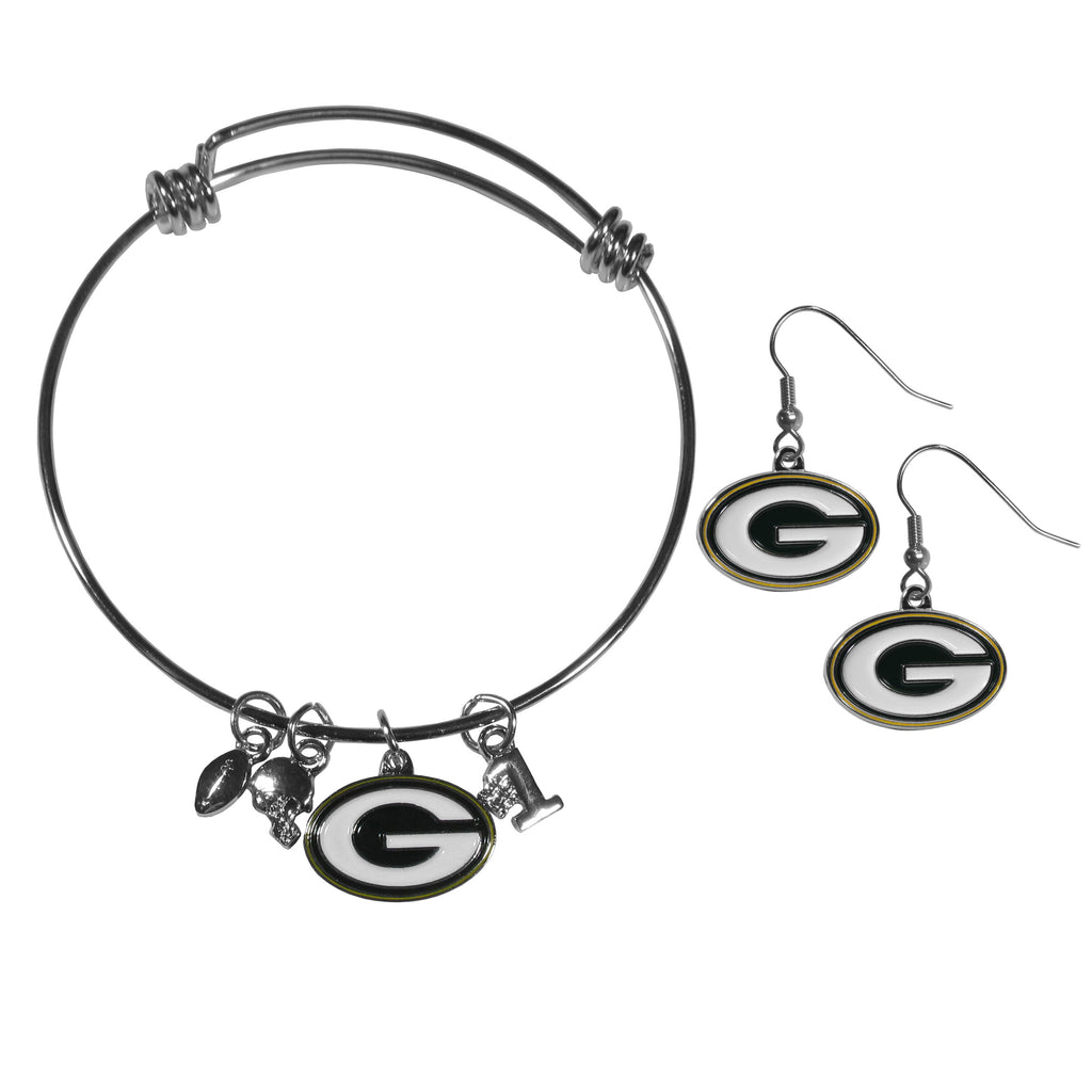 Green Bay Packers Earrings - Dangle Style and Charm Bangle Bracelet Set