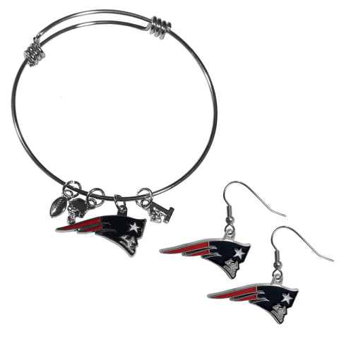 New England Patriots Earrings - Dangle Style and Charm Bangle Bracelet Set