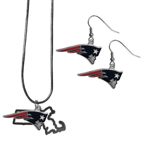 New England Patriots Earrings - Dangle Style and State Necklace Set