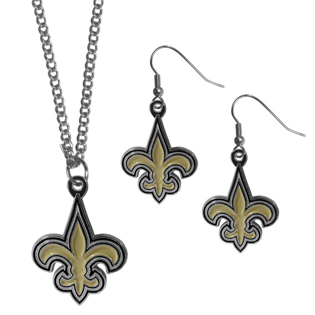 New Orleans Saints Dangle Earrings and Chain Necklace Set
