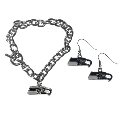 Seattle Seahawks Chain Bracelet and Dangle Earring Set