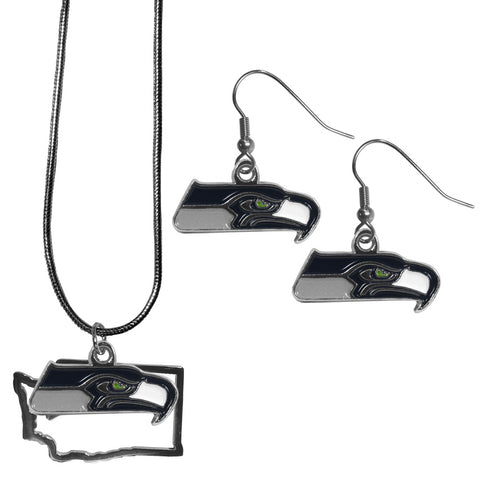Seattle Seahawks Earrings - Dangle Style and State Necklace Set