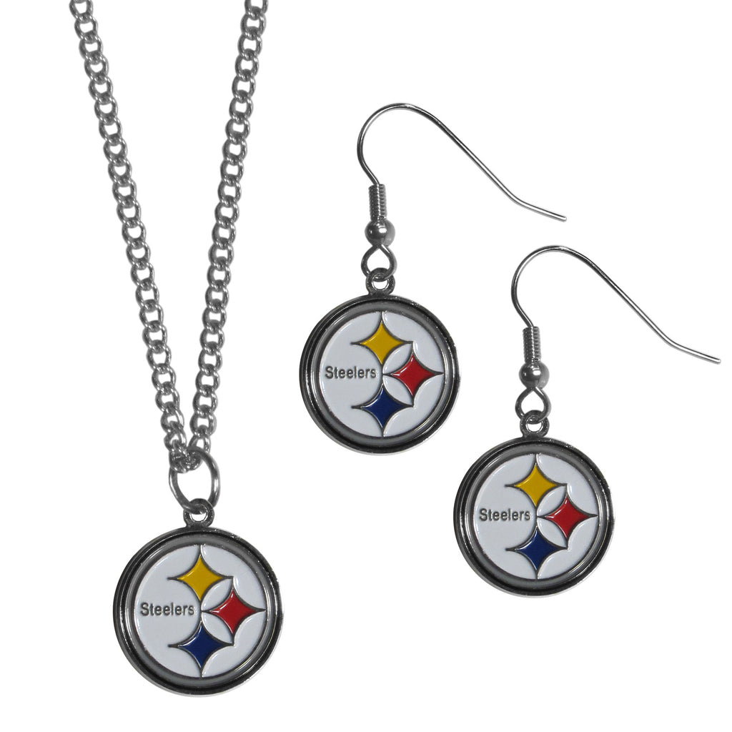 Pittsburgh Steelers Dangle Earrings and Chain Necklace Set