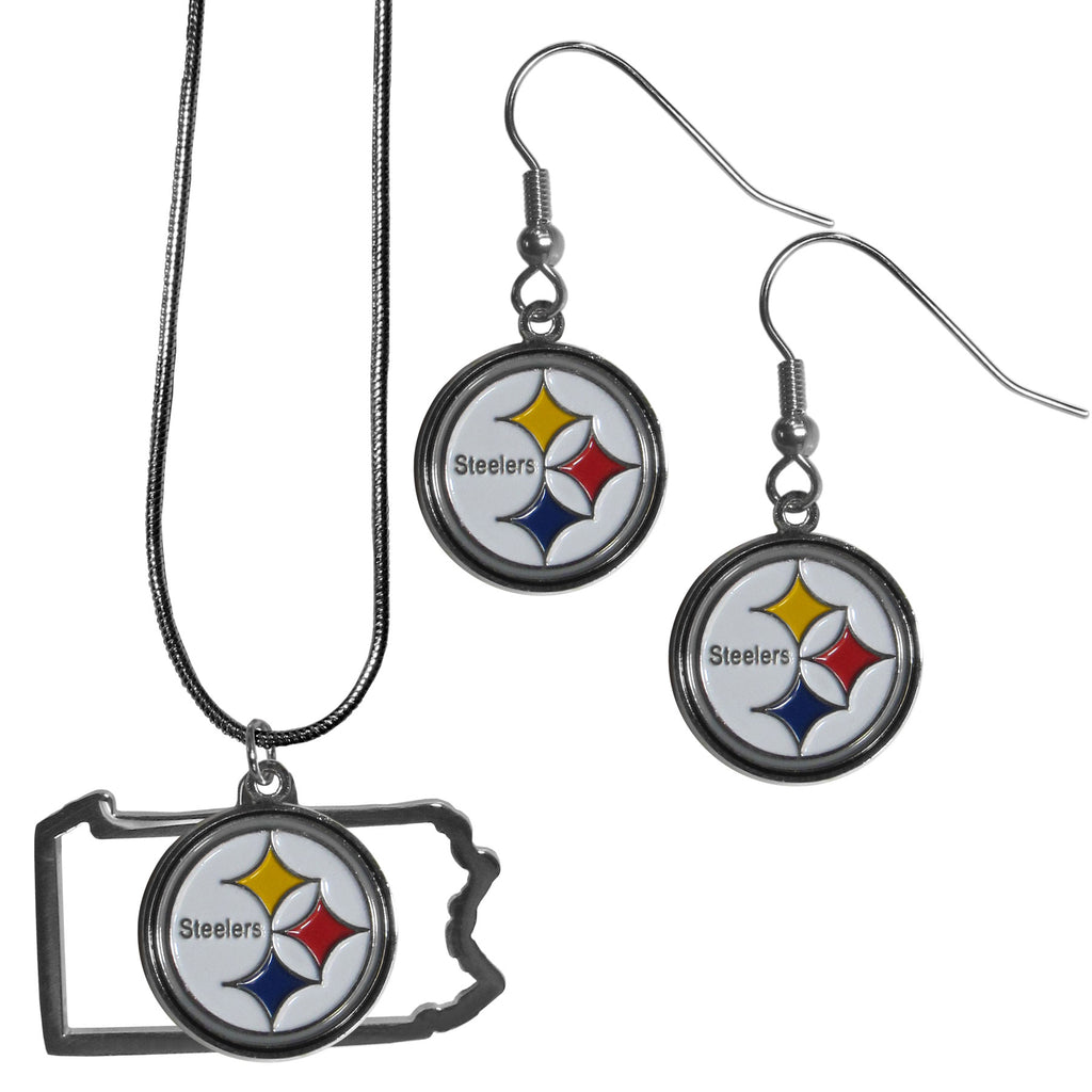 Pittsburgh Steelers Earrings - Dangle Style and State Necklace Set