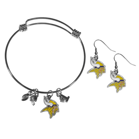 Minnesota Vikings Earrings - Dangle Style and Charm Bangle Bracelet Set