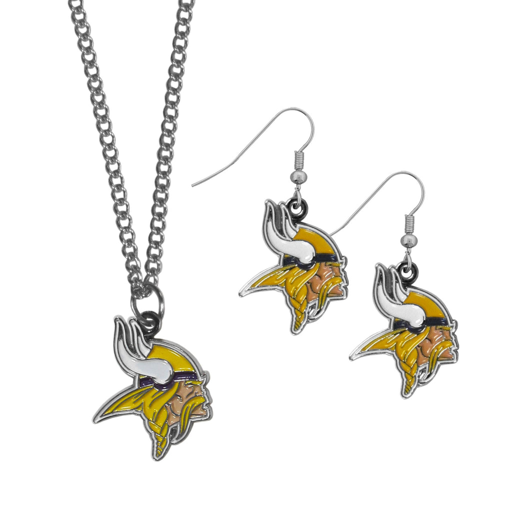 Minnesota Vikings Dangle Earrings and Chain Necklace Set