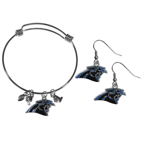 Carolina Panthers Dangle Earrings and Charm Bangle Bracelet Set