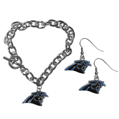 Carolina Panthers Chain Bracelet and Dangle Earring Set