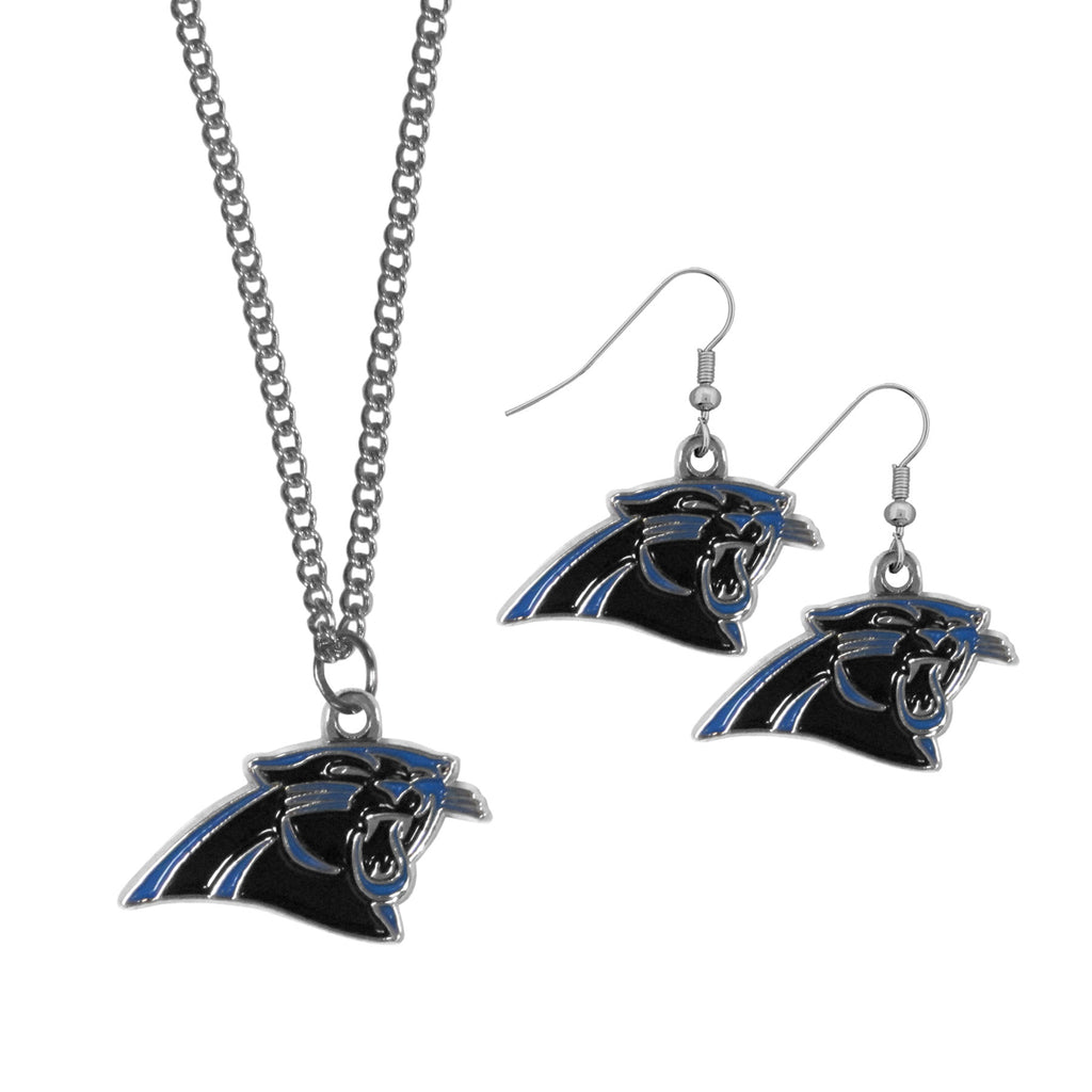 Carolina Panthers Dangle Earrings and Chain Necklace Set