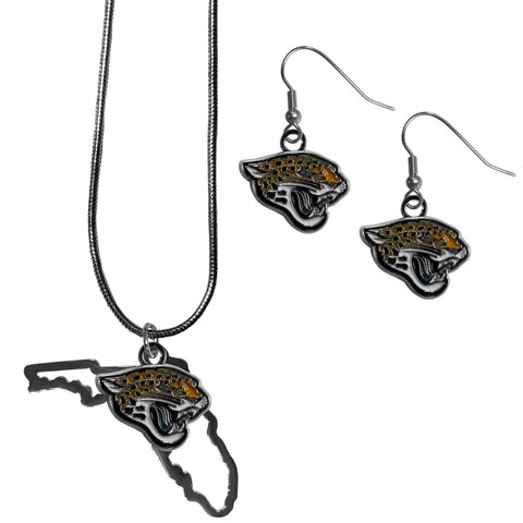 Jacksonville Jaguars Dangle Earrings and State Necklace Set