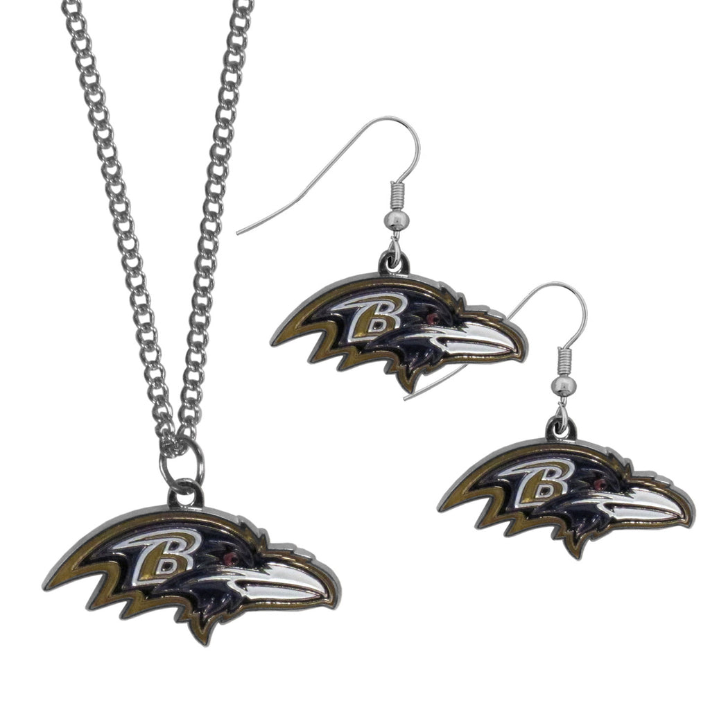 Baltimore Ravens Dangle Earrings and Chain Necklace Set