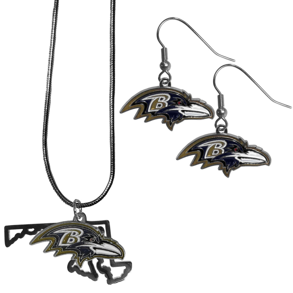 Baltimore Ravens Dangle Earrings and State Necklace Set