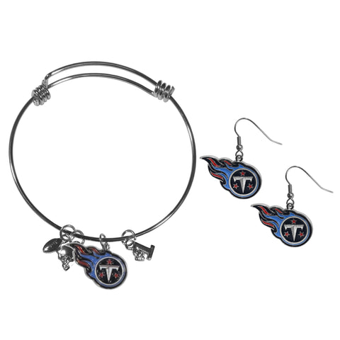 Tennessee Titans Earrings - Dangle Style and Charm Bangle Bracelet Set