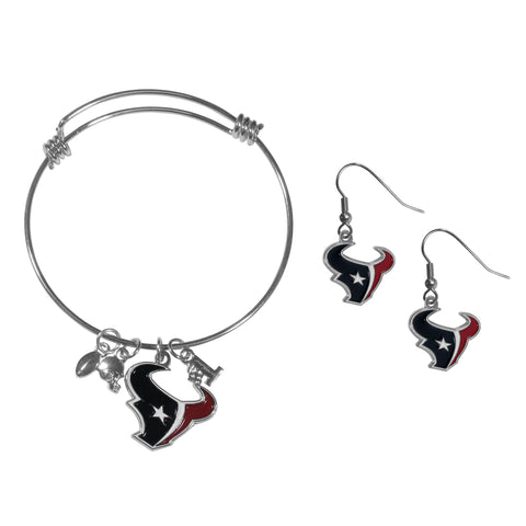 Houston Texans Earrings - Dangle Style and Charm Bangle Bracelet Set